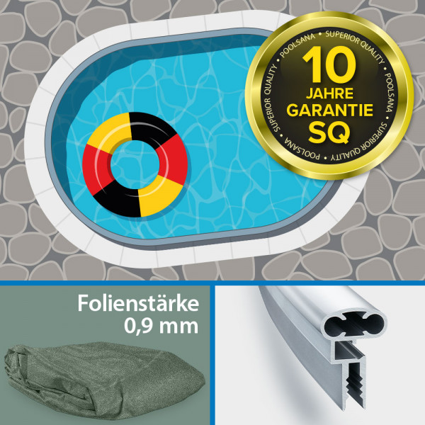 Einzel-Ovalpool PS SQ 5,25 x 3,20 x 1,50 m | Aluminium Kombi-Handlauf | 4D-Folie grün 0,9 mm