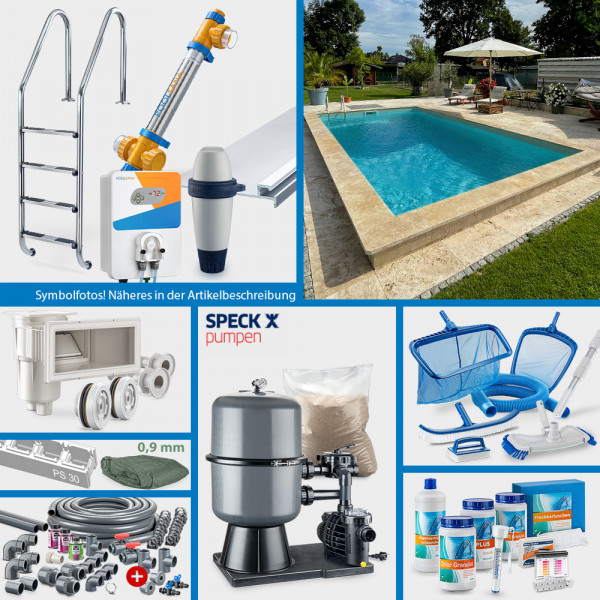 POOLSANA Rechteckpool 7,00 x 3,50 x 1,50 m | 4D-Folie 0,9 mm grün | PERFECT-Set