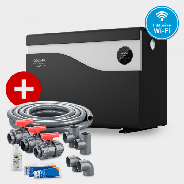 Pool Inverter-Wärmepumpe POOLSANA InverPerformance Royal 15 + Anschluss-Set 50 mm