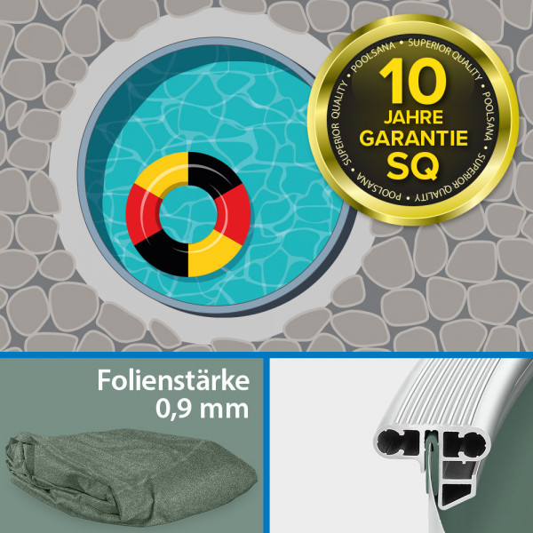 Einzelbecken Rundpool PS SQ 3,50 x 1,25 m mit Alu-Wand und Alu-Kombihandlauf | 4D-Folie 0,9 mm grün