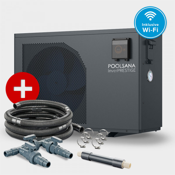 Pool Full-Inverter-Wärmepumpe POOLSANA InverPRESTIGE 15 + Anschluss-Set 38 mm