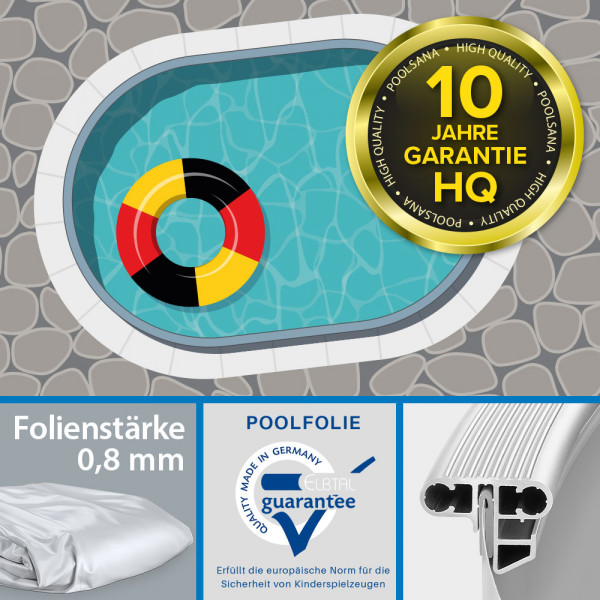 Einzelbecken Aluwand-Ovalpool PS HQ 7,00 x 3,50 x 1,50 m mit Aluminium Kombi-Handlauf | Folie grau