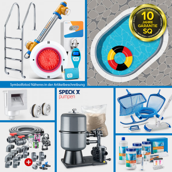 Aluwand-Ovalpool PS SQ 8,00 x 4,00 x 1,50 m mit Alu-Handlauf + 4D-Folie 0,9 mm blau | PERFECT-Set