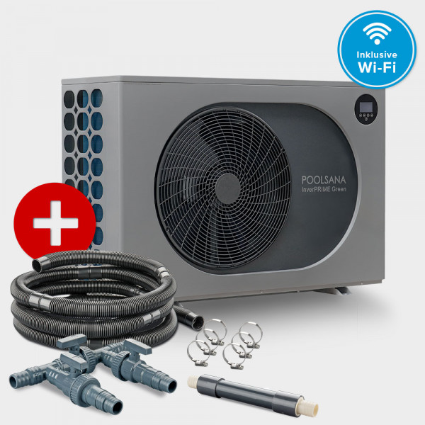 Pool Inverter-Wärmepumpe POOLSANA InverPRIME Green 21 + Anschluss-Set 38 mm
