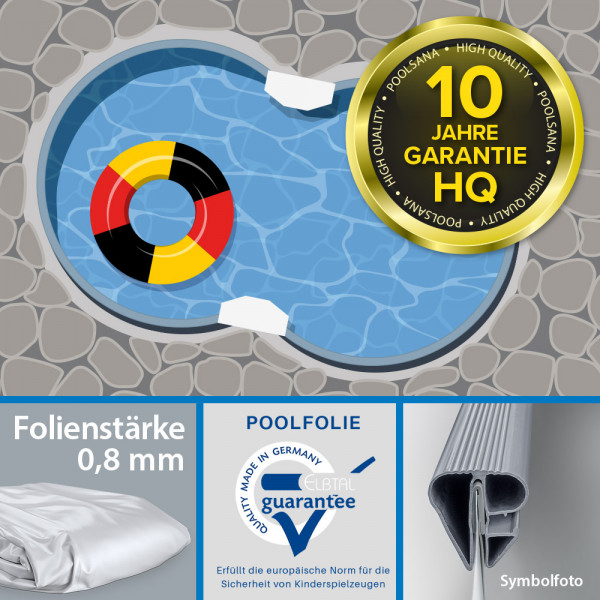 Einzelbecken Stahlwand-Achtformpool POOLSANA HQ 4,70 x 3,00 x 1,20 m | Folie grau
