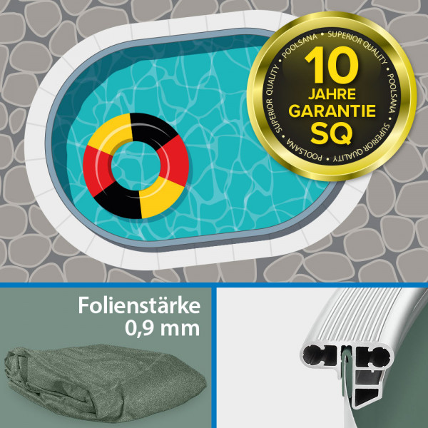 Einzelbecken Aluwand-Ovalpool POOLSANA SQ 8,00 x 4,00 x 1,50 m | Alu-Handlauf | 4D-Folie grün 0,9 mm