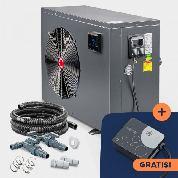 Schwimmbad Full-Inverter-Wärmepumpe POOLSANA InverPRO 17 + Anschluss-Set 38 mm