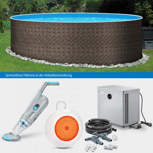 Rundpool POOLSANA RATTAN 3,60 x 1,20 m Folie 0,5 mm LAGOON-Set COMFORT | Freiaufstellung/Teileinbau