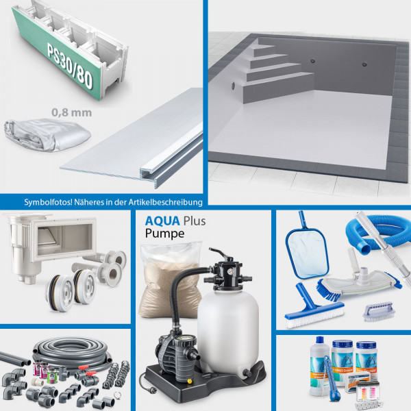 JUBILÄUMS-Rechteckpool 8,00 x 4,00 x 1,50 m PLUS-Set | Grau | Unterbautreppe Eck 169 x 169 cm