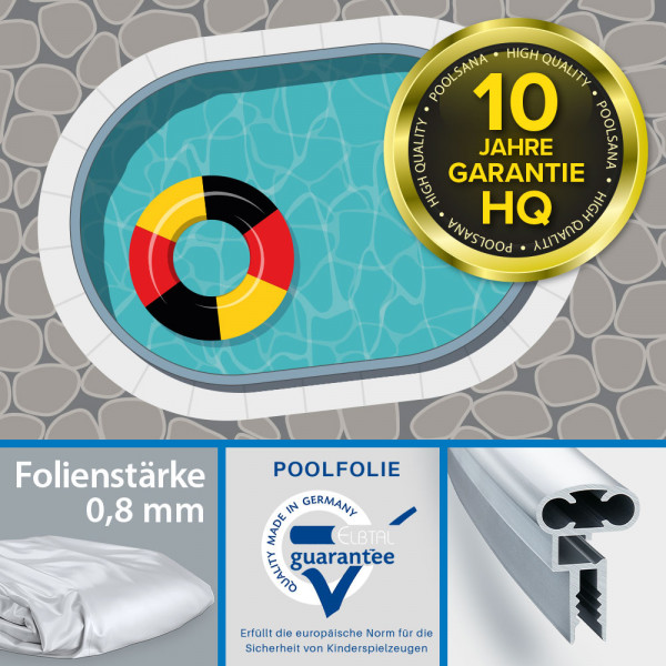 Einzel-Ovalpool POOLSANA HQ 5,25 x 3,20 x 1,50 m mit Alu Kombi-Handlauf + grauer Pool-Folie