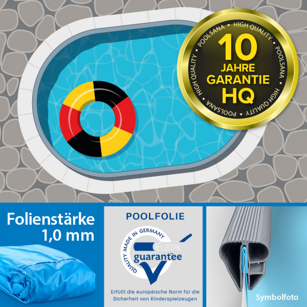 Einzelbecken Stahlwand-Ovalpool POOLSANA HQ 6,00 x 3,20 x 1,50 m | Folie 1,0 mm blau