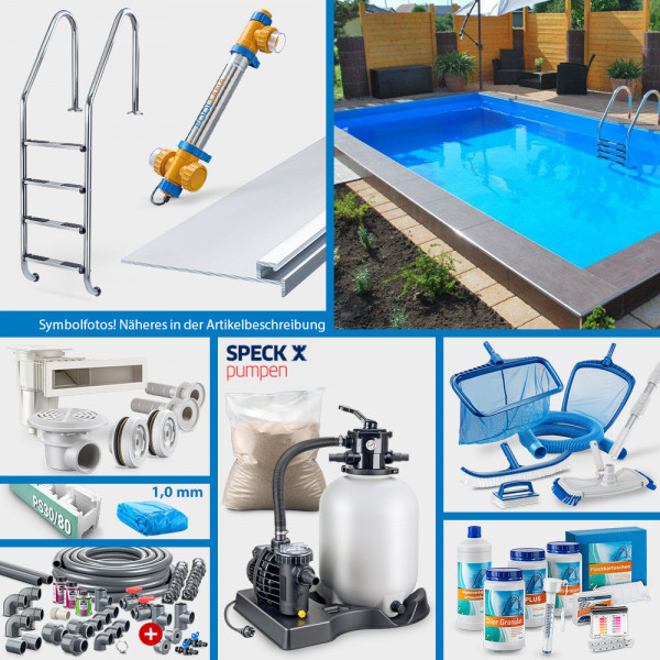 PS30/80-Rechteckpool POOLSANA SQ 6,00 x 3,00 x 1,50 m | Folie blau 1,0 mm | PROFI-Set "High Level"