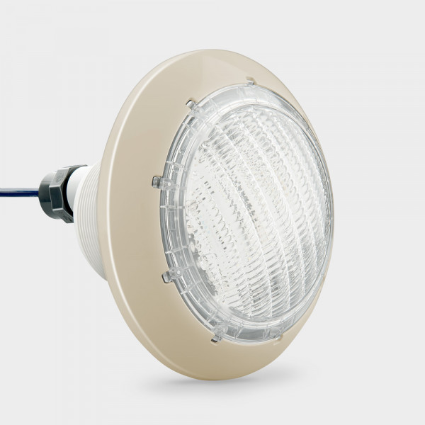 COMPACT-Poolscheinwerfer LED weiß 40 W mit Mini-Einbaunische + Kabelschutzschlauch | Blende sand
