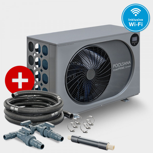 Pool Inverter-Wärmepumpe POOLSANA InverPRIME Green 7 + Anschluss-Set 38 mm