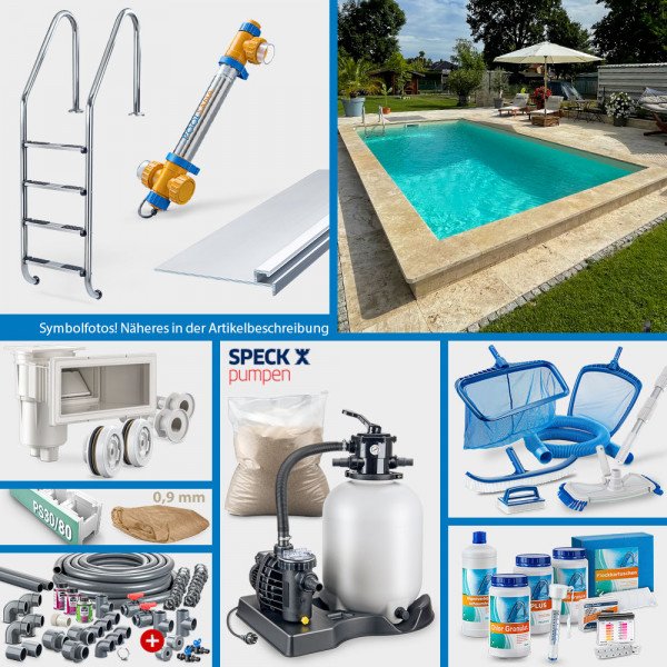 PS30/80-Rechteckpool POOLSANA 8,00 x 4,00 x 1,50 m | 4D-Folie 0,9 mm sand | PROFI-Set