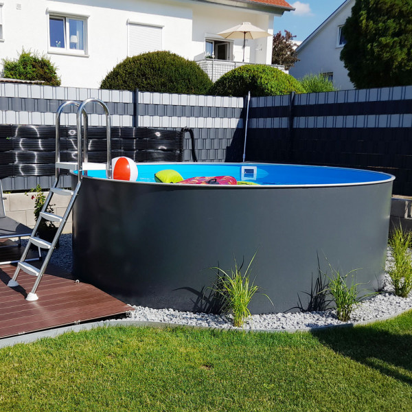 Retoure-Ware: Einzelbecken Stahlwand-Rundpool PS HQ 4,00 x 1,35 m | Alu-Handlauf | Stahlwand grau