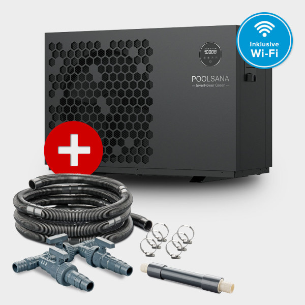 Pool Inverter-Wärmepumpe POOLSANA InverPOWER Green 9 + Anschluss-Set 38 mm
