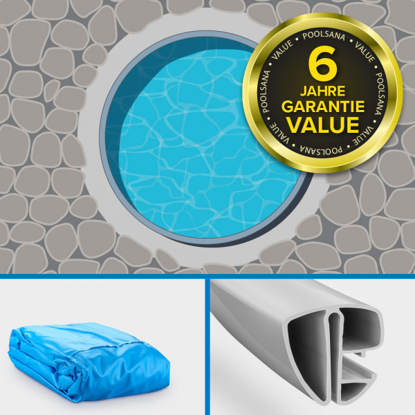 Einzelbecken Stahlwand-Rundpool PS VALUE 4,20 x 1,20 m Stahlwand + Handlauf grau | Folie blau