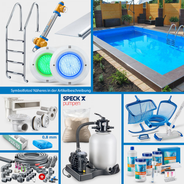 JUBILÄUMS-Rechteckpool POOLSANA HQ 7,00 x 3,50 x 1,50 m | Folie blau 0,8 mm | PROFI-Set "High Level"