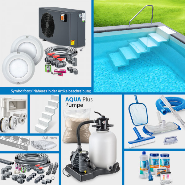 Rechteckpool 6,00 x 3,00 x 1,50 m | Folie grau | PROMO-Set PRIME mit Einstiegstreppe Elegance