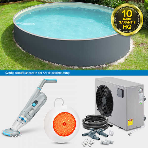 Rundpool PS HQ 4,50 x 1,35 m | Alu-HL | Folie sand | Stahlwand grau | LAGOON-Set PLUS | Frei/Teil