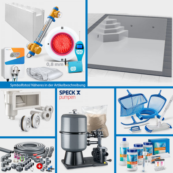 Rechteckpool 6,00 x 3,00 x 1,50 m PERFECT-Set | Grau | Unterbautreppe Eck 118 x 118 cm