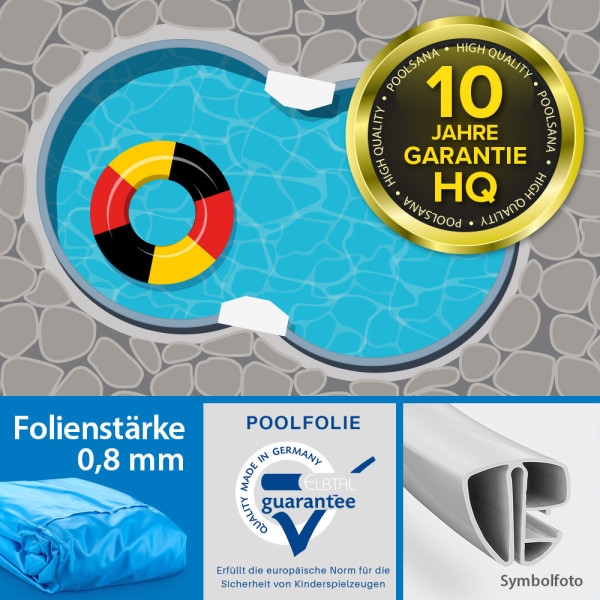 Einzelbecken Stahlwand-Achtformpool POOLSANA HQ 5,25 x 3,20 x 1,20 m | Folie blau