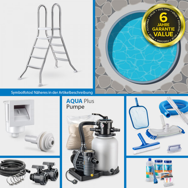 Rundpool PS VALUE 4,20x1,35m Folie blau + Alu Handlauf COMFORT-Set | Freiaufstellung/Teileinbau