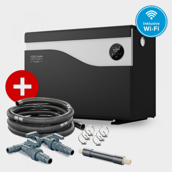 Pool Inverter-Wärmepumpe POOLSANA InverPerformance Royal 18 + Anschluss-Set 38 mm