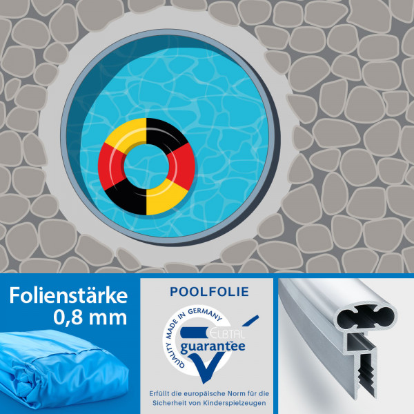 Stahlwand-Rundpool Eisenglimmer mit Alu-Handlauf | Folie 0,8 mm blau | 4,00 x 1,25 m | Einzelbecken