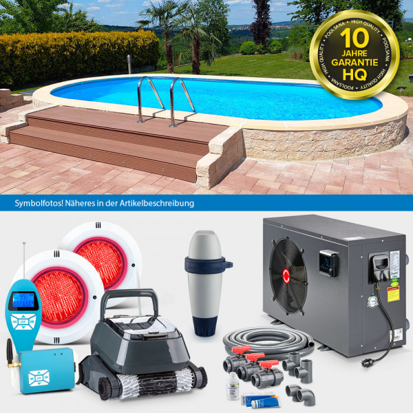 Stahlwand-Ovalpool POOLSANA HQ 7,00 x 3,50 x 1,50 m LAGOON-Set PROFI mit UNDERCOVER-Handlauf