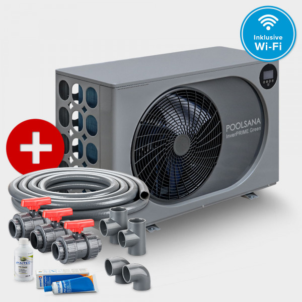 Pool Inverter-Wärmepumpe POOLSANA InverPRIME Green 13 + Anschluss-Set 50 mm