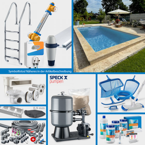 POOLSANA Rechteckpool 8,00 x 4,00 x 1,50 m | 4D-Folie 0,9 mm anthrazit | PERFECT-Set "High Level"