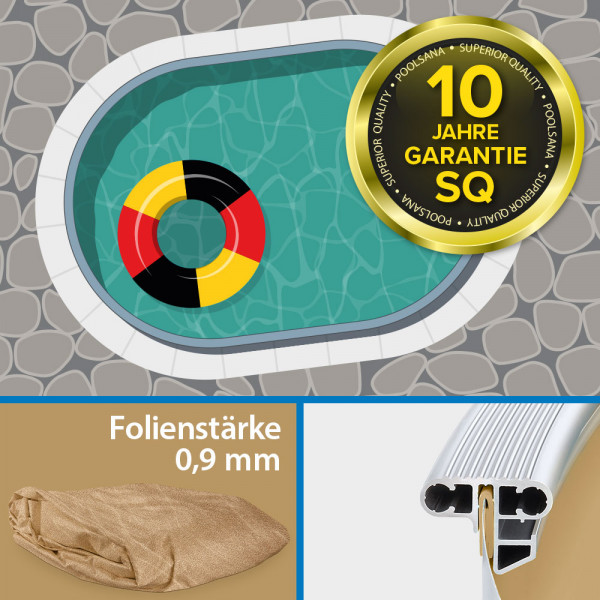 Einzelbecken Aluwand-Ovalpool POOLSANA SQ 6,00 x 3,20 x 1,50 m | Alu-Handlauf | 4D-Folie sand 0,9 mm